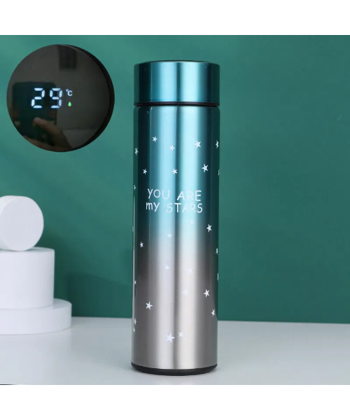 Thermal Mug Flask Stars Healthy Stainless Steel 304 Digital Touch  500 Ml - Light Blue Silver