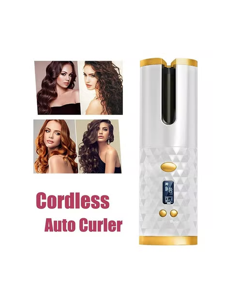  Cordless Electric Hair Wireless Auto Hair Curler 25cm Curler For Women - White Gold 979133344671 