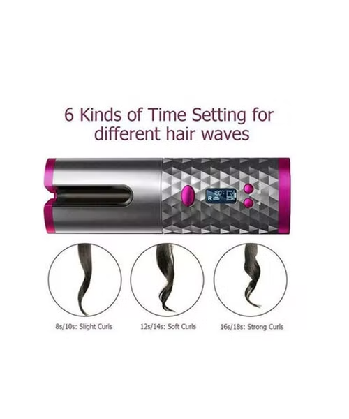 جهاز تجعيد الشعر الأوتوماتيكي اللاسلكي القابل للشحن  للنساء - أسود بينك - 06