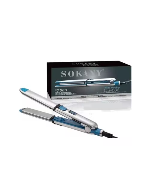 Sokany Ceramic 750 Degree With Silicone Tips Lcd Display 50 Watt Hair Straightener For Women - Silver Blue Cs-608