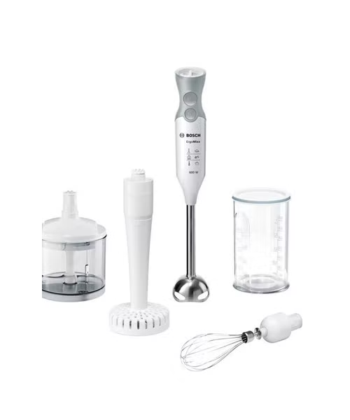 BOSCH Msm66155 Stainless Steel Handle 600 Watt Hand Blender With Chopper Whisk Measuring Cup - Gray White