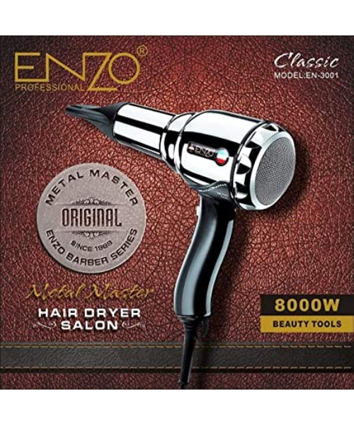 Enzo 3001 Hair Dryer For Salon 8000W - Black & Silver