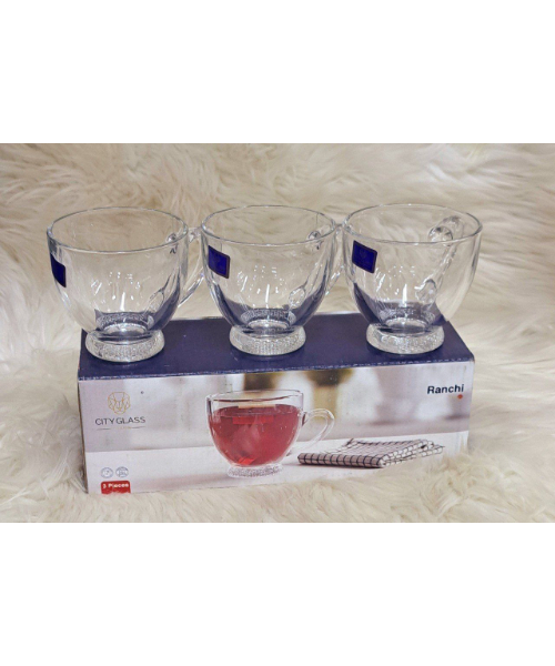 City Glass Drinkware Ranchi Cups Set of 3 Pices - Clear