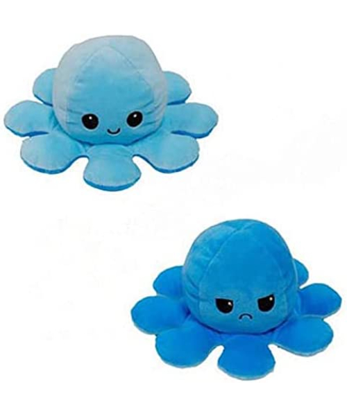 Plush Stuffed Doll Toy Octopus Shape Flip 2 Sided For Kids  - Blue 