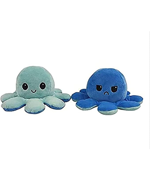 Plush Stuffed Doll Toy Octopus Shape Flip 2 Sided For Kids - Blue 