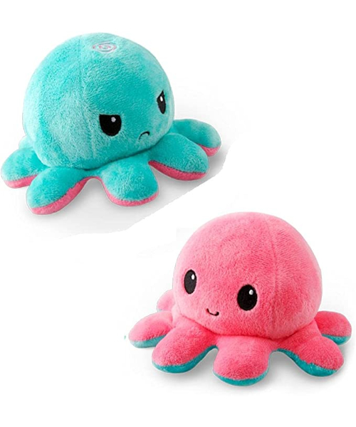 Plush Stuffed Doll Toy Octopus Shape Flip 2 Sided For Kids  - Rose Turquoise   