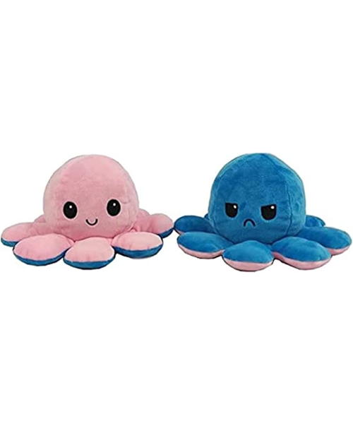 Plush Stuffed Doll Toy Octopus Shape Flip 2 Sided For Kids  - Rose Blue
