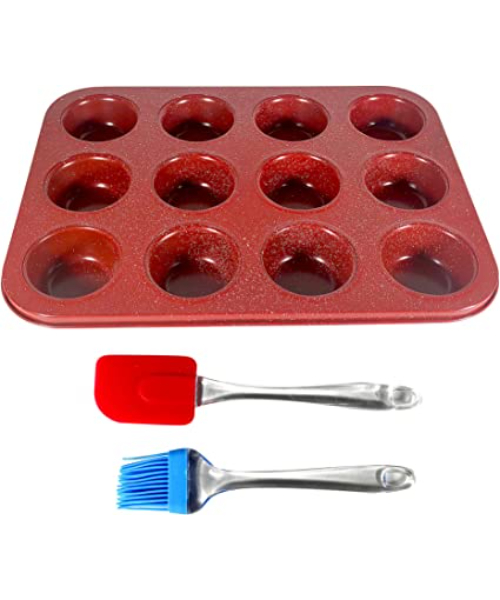 Steel Mold WithSilicon Brush for Making Cupcake - Red