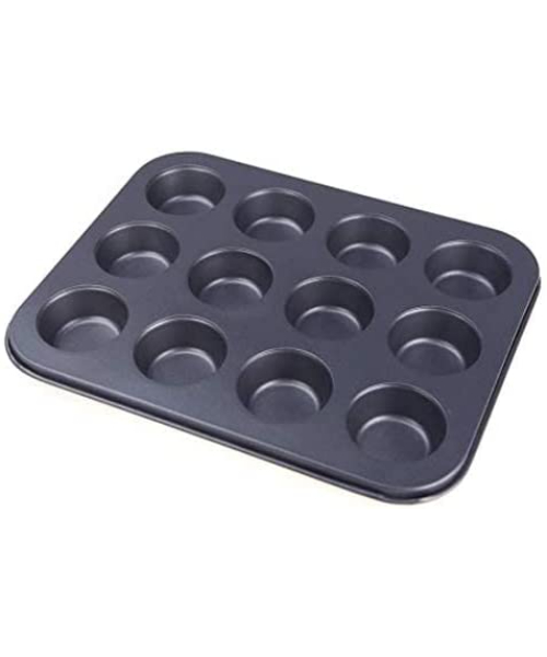 Steel Non Stick Mold 12 Cups For Making Cupcake - Black