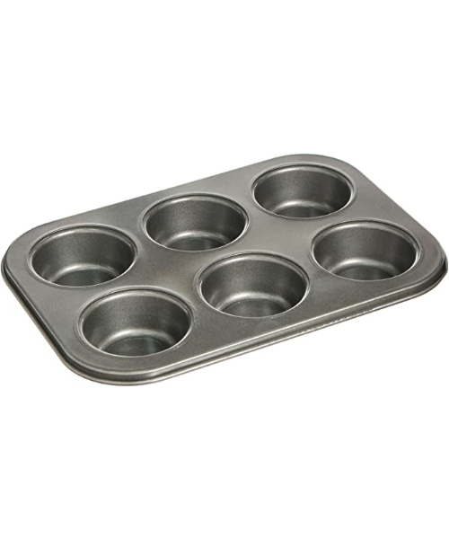 Steel Mold Non Stick 6 Cups For Making Cupcake - Grey