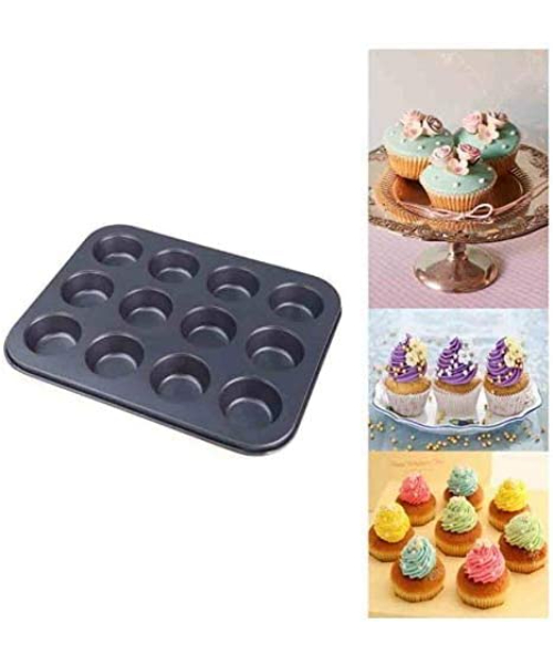 Steel Non Stick Mold 12 Cups For Making Cupcake - Black