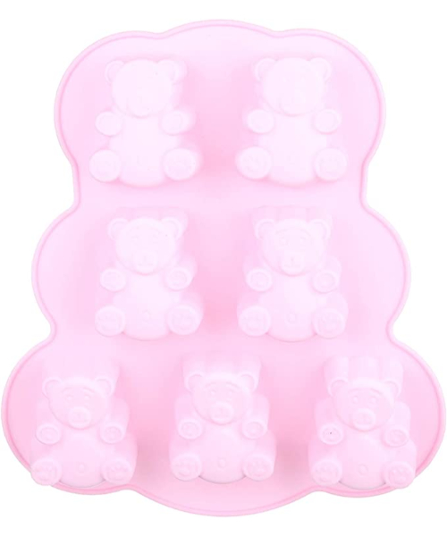 Silicon Non Stick Mold 7 Cups Bear Shape for Making Cupcake - Pink