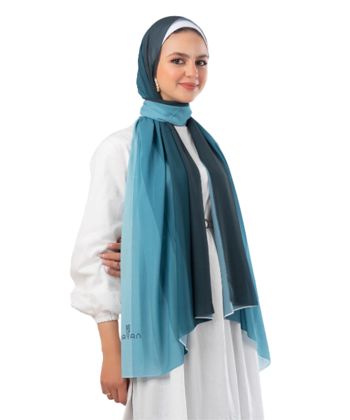 Kayan Two Tone Head Scarf For Women 200X73.5 Cm - Clear Blue