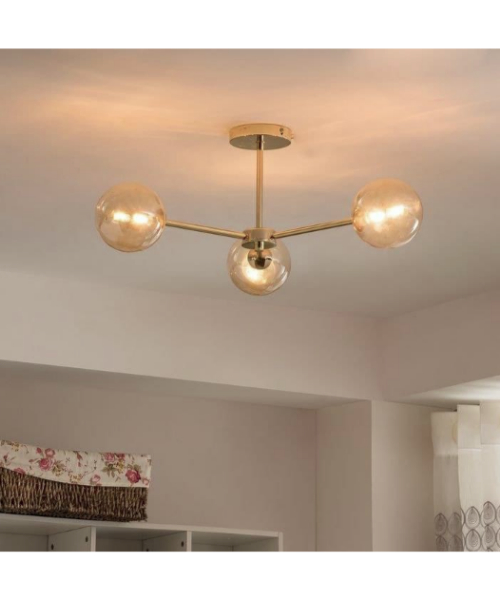 Chandelier Fan 3 Lamps Glass And Steel Decorative 60×20Cm - Gold