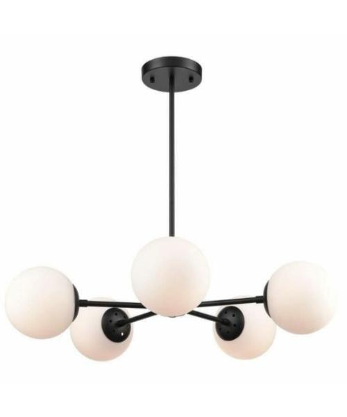 Chandelier Fan 5 Lamps Glass And Steel Decorative 70×30Cm - Black