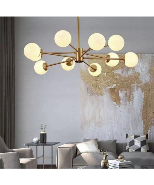 Chandelier 10 Lamps Barrel Glass And Steel Decorative 80×40Cm - Gold