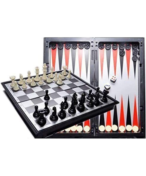 3 In 1 Magnetic Games Set Chess Checkers And Backgammon 25.2 X 12.6 X 4.4 Cm - Multi Color