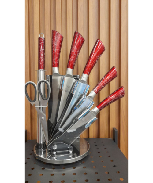 Bass Kitchen Knife Set Of 7 Piece - Red