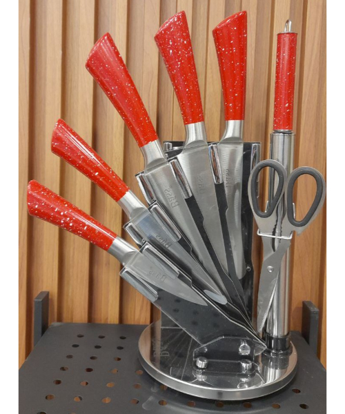 طقم سكاكين مطبخ من باس 7 قطع - أحمر 