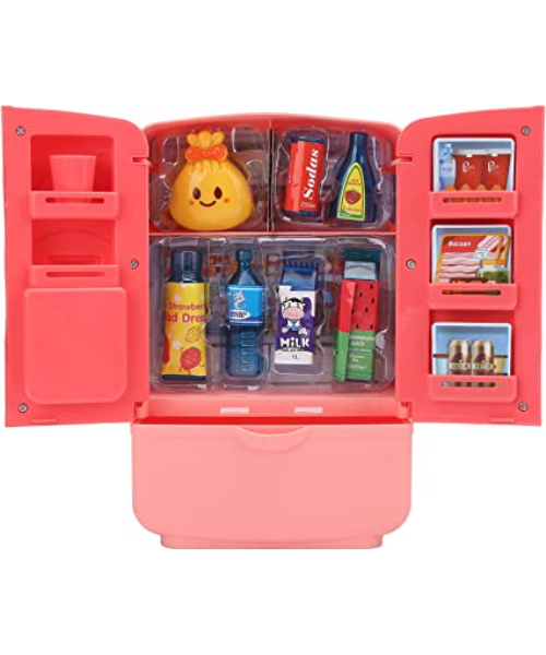 Toy Double Door Fridge With Shopping Cart For For Kids - Multi Color 