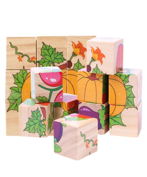 Toy Puzzle Wooden Cubes Wood For Kids - Multi Color 