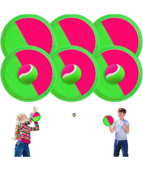 Set Of 2 Paddles And 1 Ball Toss And Catch Ball Game For Unisex - Pink Green