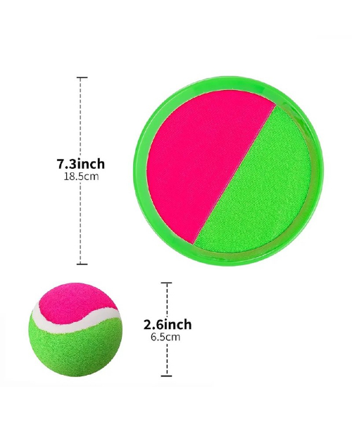 مجموعة مكونه من 2 مجاديف و 1 كرة لعبة القذف والتقاط الكرة للجنسين - زهري أخضر