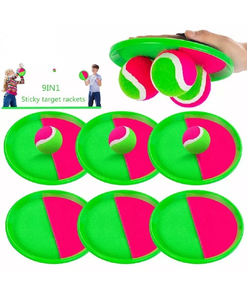 مجموعة مكونه من 2 مجاديف و 1 كرة لعبة القذف والتقاط الكرة للجنسين - زهري أخضر