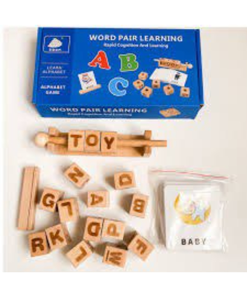 Set Of Wooden Reading Blocks And Flash Cards That Turn Into Rotating Letters Game For Kids - Multicolor