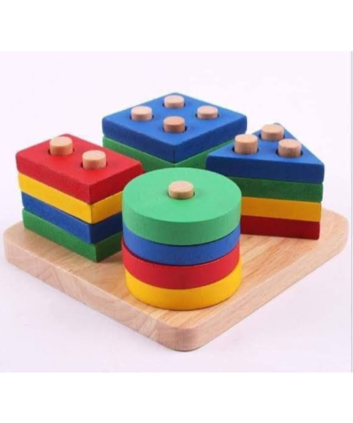 مجموعة من لعبه مكعبات خشبية للتعرف على الأشكال بقطع متعددة للأطفال - متعدد الألوان 