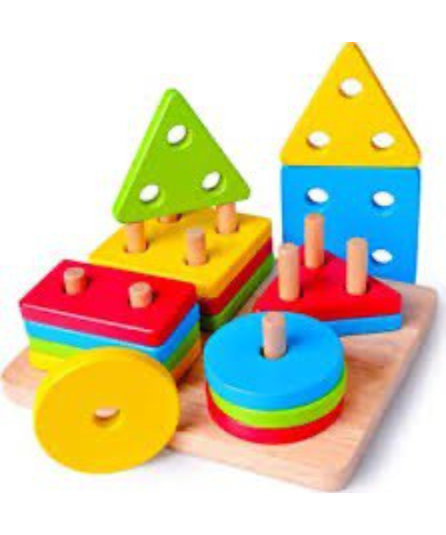 Set Of Wooden Cubes To Learn About Shapes In Multiple Pieces Game For Kids - Multicolor