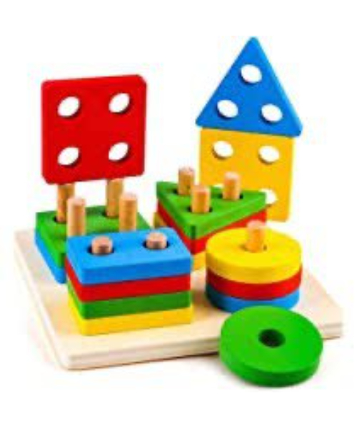 Set Of Wooden Cubes To Learn About Shapes In Multiple Pieces Game For Kids - Multicolor