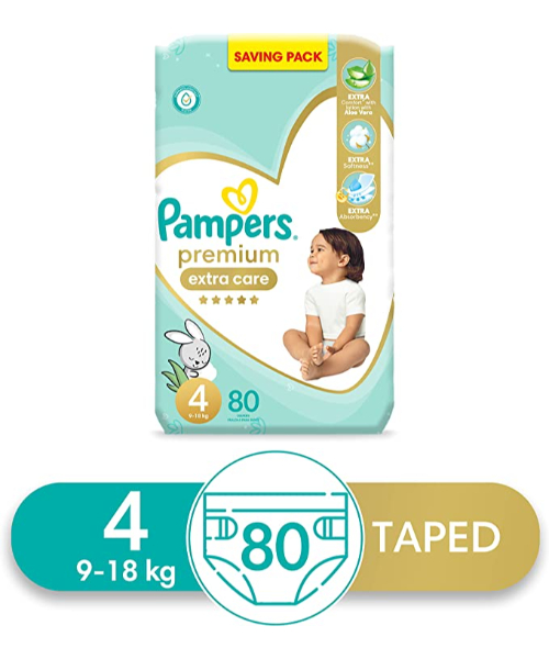 Pampers Premium Extra Care Size 4 Diapers From 9 To 18 Kg - 80 Pieces