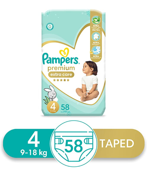 Pampers Premium Extra Care Size 4 Diapers From 9 To 18 Kg - 58 Pieces
