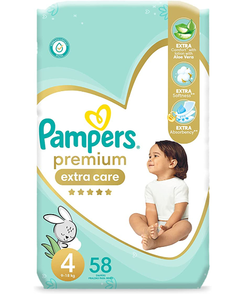 Pampers Premium Extra Care Size 4 Diapers From 9 To 18 Kg - 58 Pieces
