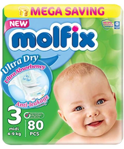 Molfix 3D Mid Size 3 Baby Diapers From 4 To 9 Kg - 80 Pieces