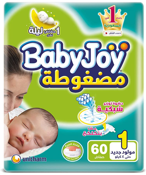 Babyjoy Size 1 Stretch Newborn Diapers To 4 Kg - 60 Pieces