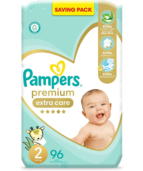 Pampers Premium Extra Care Size 2 Diapers From 3 To 8 Kg - 96 Pieces
