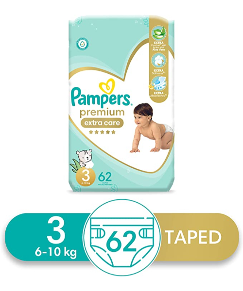 Pampers Premium Extra Care Size 3 Diapers From 6 To 10 Kg - 62 Pieces