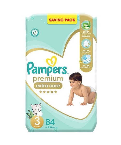 Pampers Premium Extra Care Size 3 Diapers From 6 To 10 Kg - 84 Pieces
