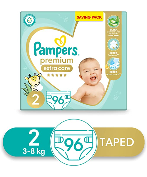 Pampers Premium Extra Care Size 2 Diapers From 3 To 8 Kg - 96 Pieces