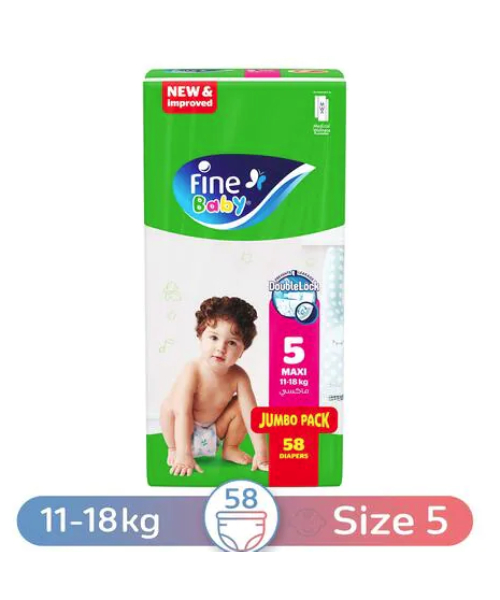 Fine Baby Maxi Size 5 Diapers From 11 To 18 Kg - 58 Pieces