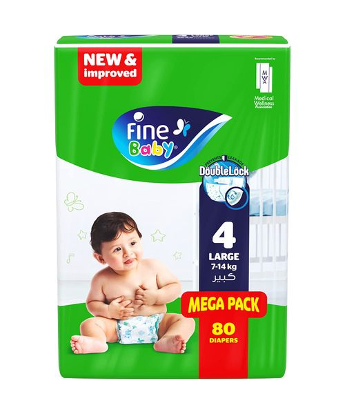 Fine Baby Large Size 4 Diapers From 7 To 14 Kg - 80 Pieces