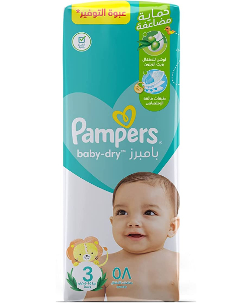 Pampers Baby Dry Medium Size 3 Diapers From 6 To 10 Kg - 58 Pieces