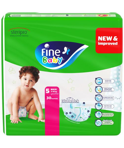 Fine Baby Maxi Size 5 Diapers From 11 To 18 Kg - 30 Pieces