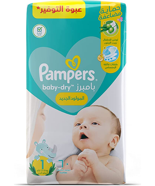 Pampers Baby Dry Size 1 Newborn Diapers From 2 To 5 Kg - 60 Pieces
