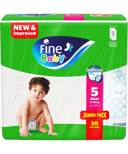 Fine Baby Maxi Size 5 Diapers From 11 To 18 Kg - 30 Pieces