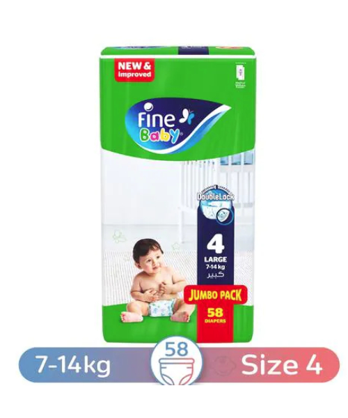 Fine Baby Large Size 4 Diapers From 7 To 14 Kg - 58 Pieces