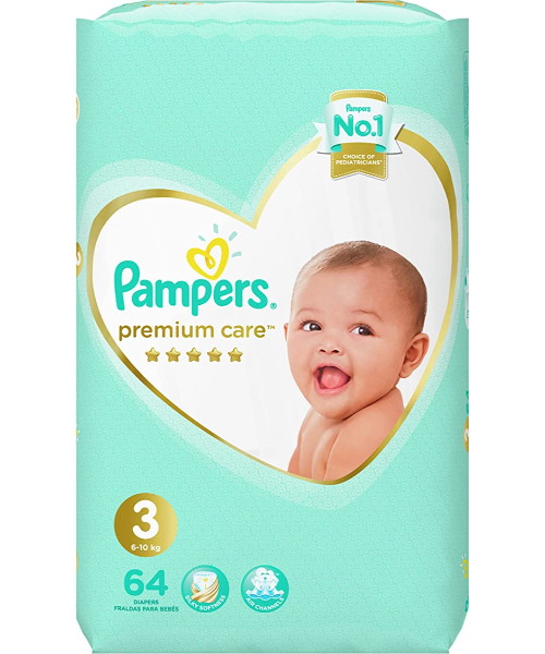 Pampers Premium Care Mid Size 3 Diapers From 6 To 10 Kg - 64 Pieces
