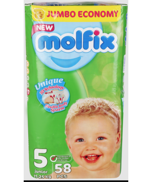 Molfix Junior Size 5 Diapers From 11 To 25 Kg - 58 Pieces